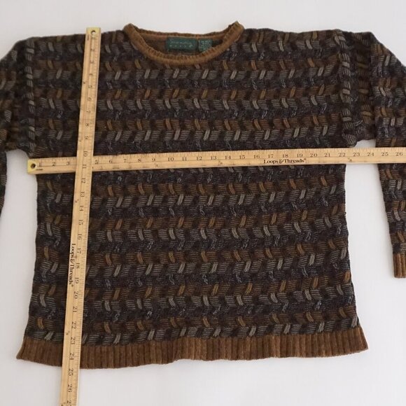VTG 80s Scandia Woods Brown Olive Green 3D Biggie Cosby Crewneck Knit Sweater M - Picture 3 of 9